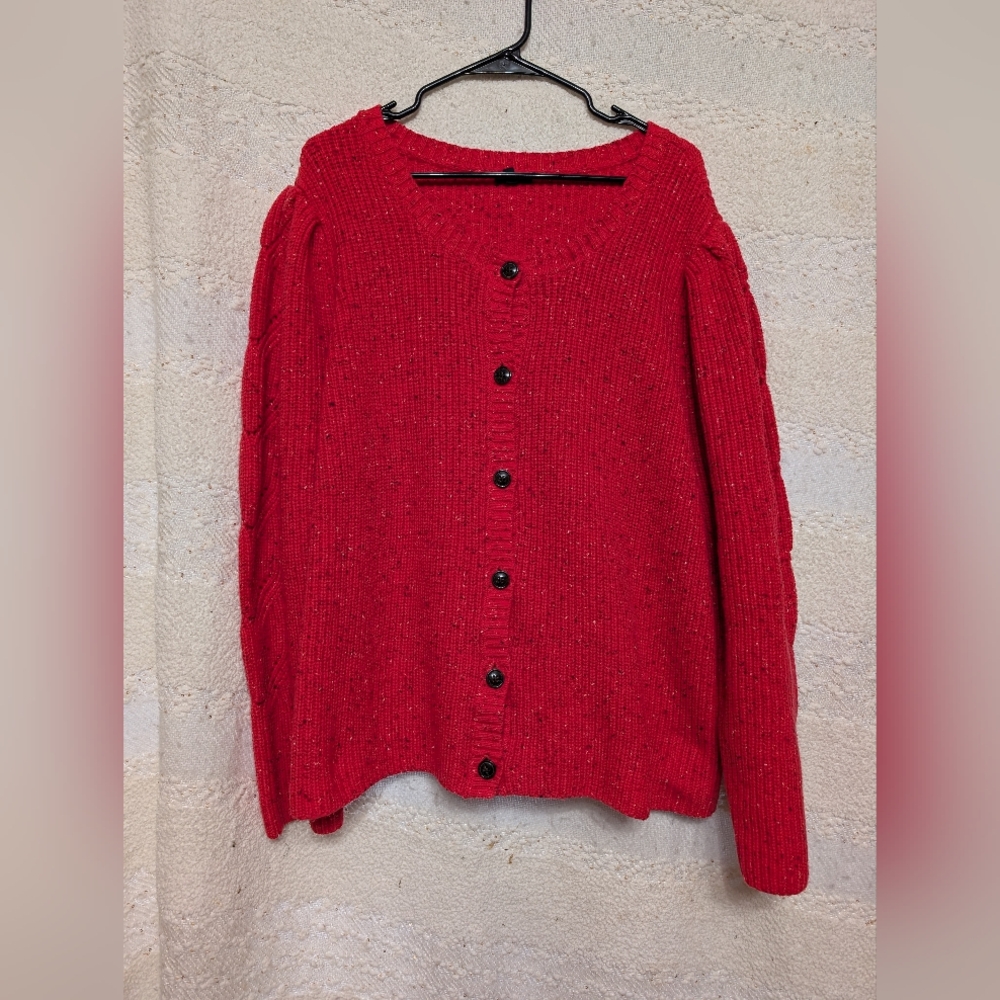 Talbot's Pink Cardigan Puff Sleeve Cardigan Tweed